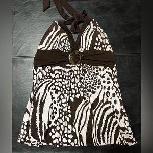 iZ Byer Women’s Brown/White Zebra Print Halter Top Size Large